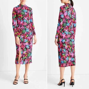 Future Collective Women's XS Floral Long Sleeve Mock Neck Ruched Dress Kahlana